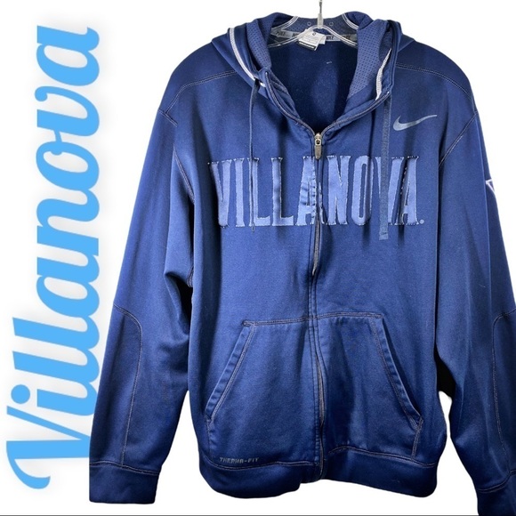 NIKE Villanova Unisex Full Zip Therma Fit Logo Hoodie Jacket Navy Blue, Size M - Picture 2 of 10
